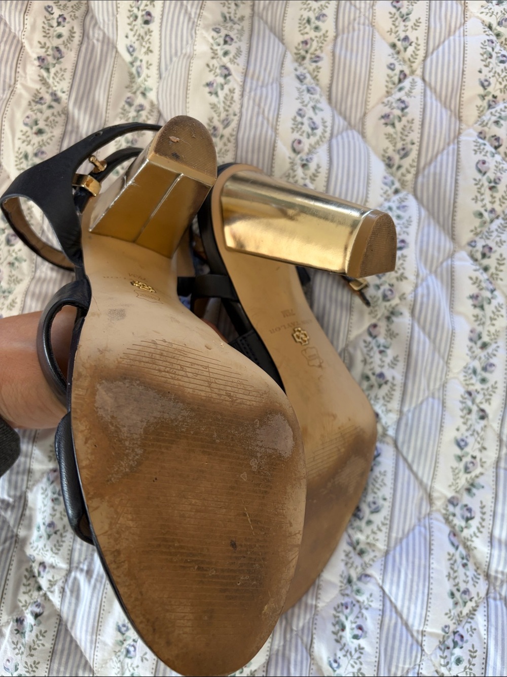 Ann Taylor navy Leather Strappy Block Heels - Picture 6 of 13